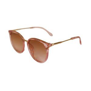 Retro Babe Rounded Cat Eye Sunglasses Translucent Pink/Gold Tone Frame Pink Lens